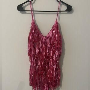 Pink Iridescent Fringe Bodysuit